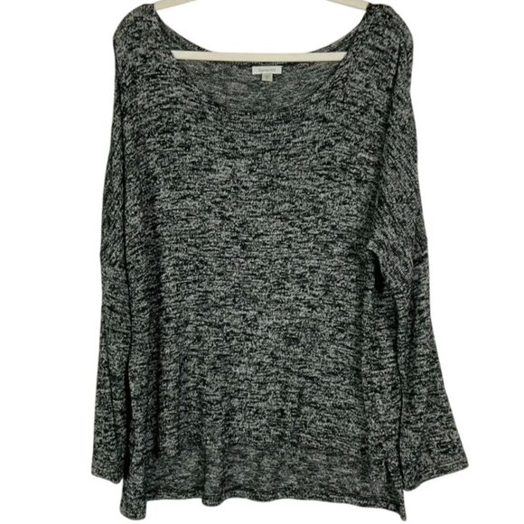 Garnet Hill Black/White Hacci Cropped Boxy Long-Sleeve Sweater, XL, Rayon/Poly - Picture 1 of 9
